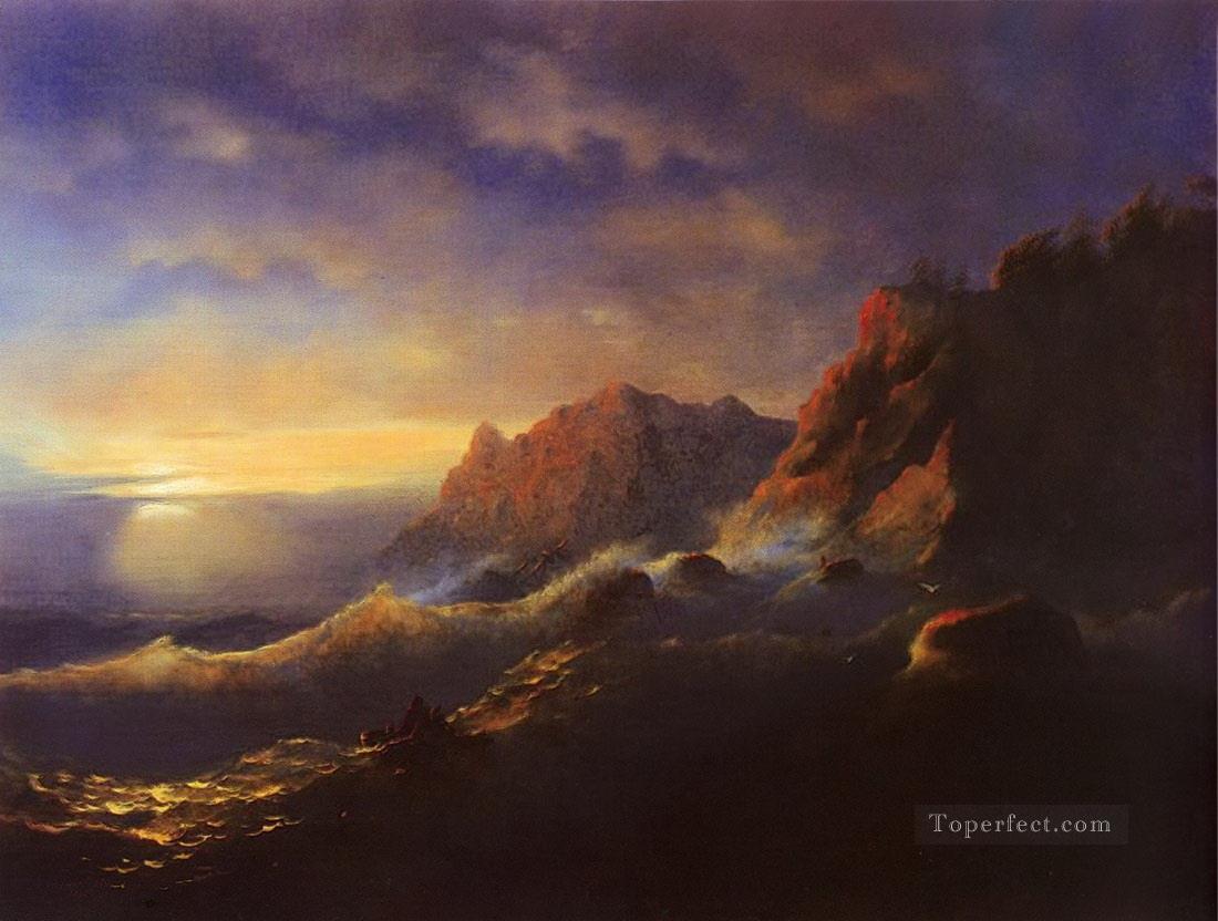 tempest sunset 1856 Romantic Ivan Aivazovsky Russian Oil Paintings